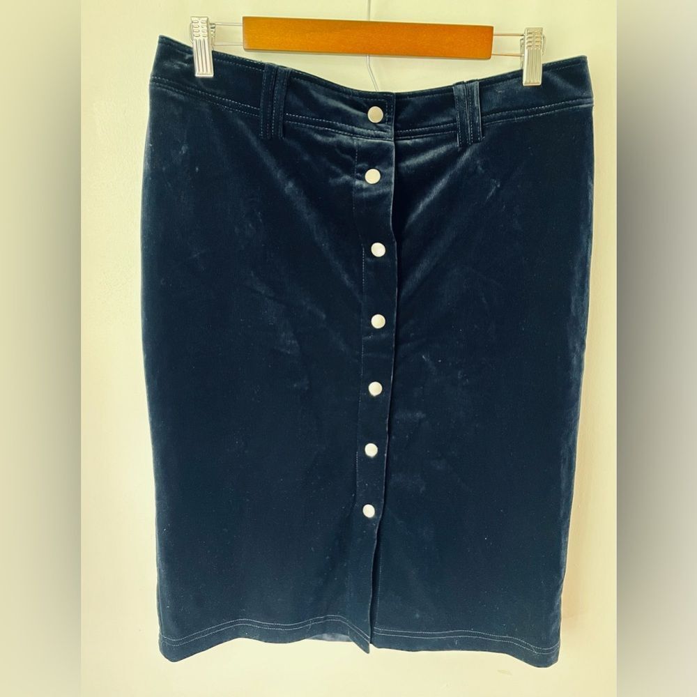 Christopher & Banks Women’s Button Front Knee Length Pencil Skirt Blue Velvet